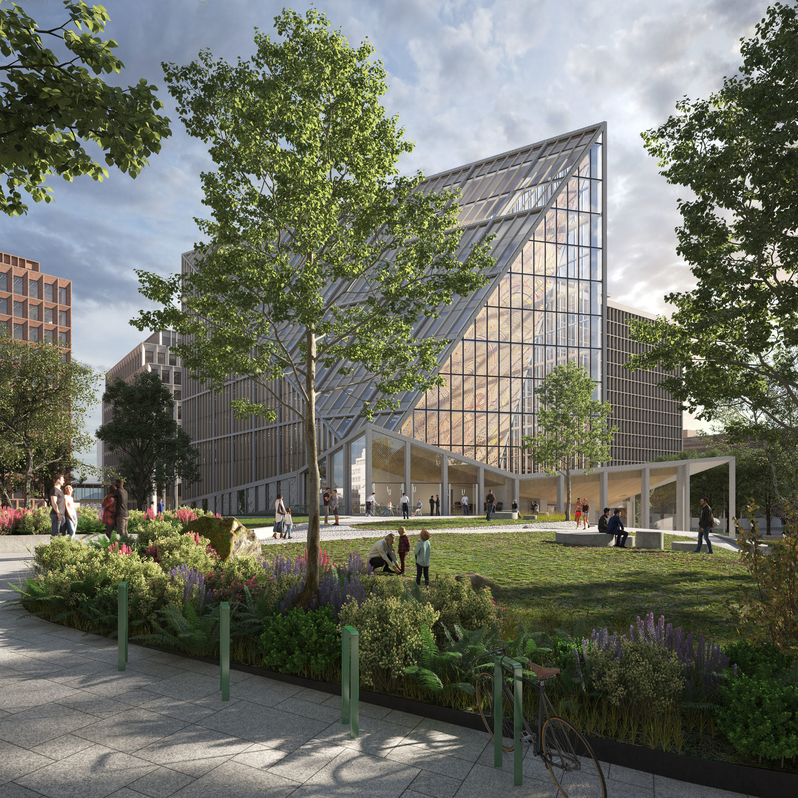 En illustrasjon av et høyt byggverk formet som en spiss øverst
